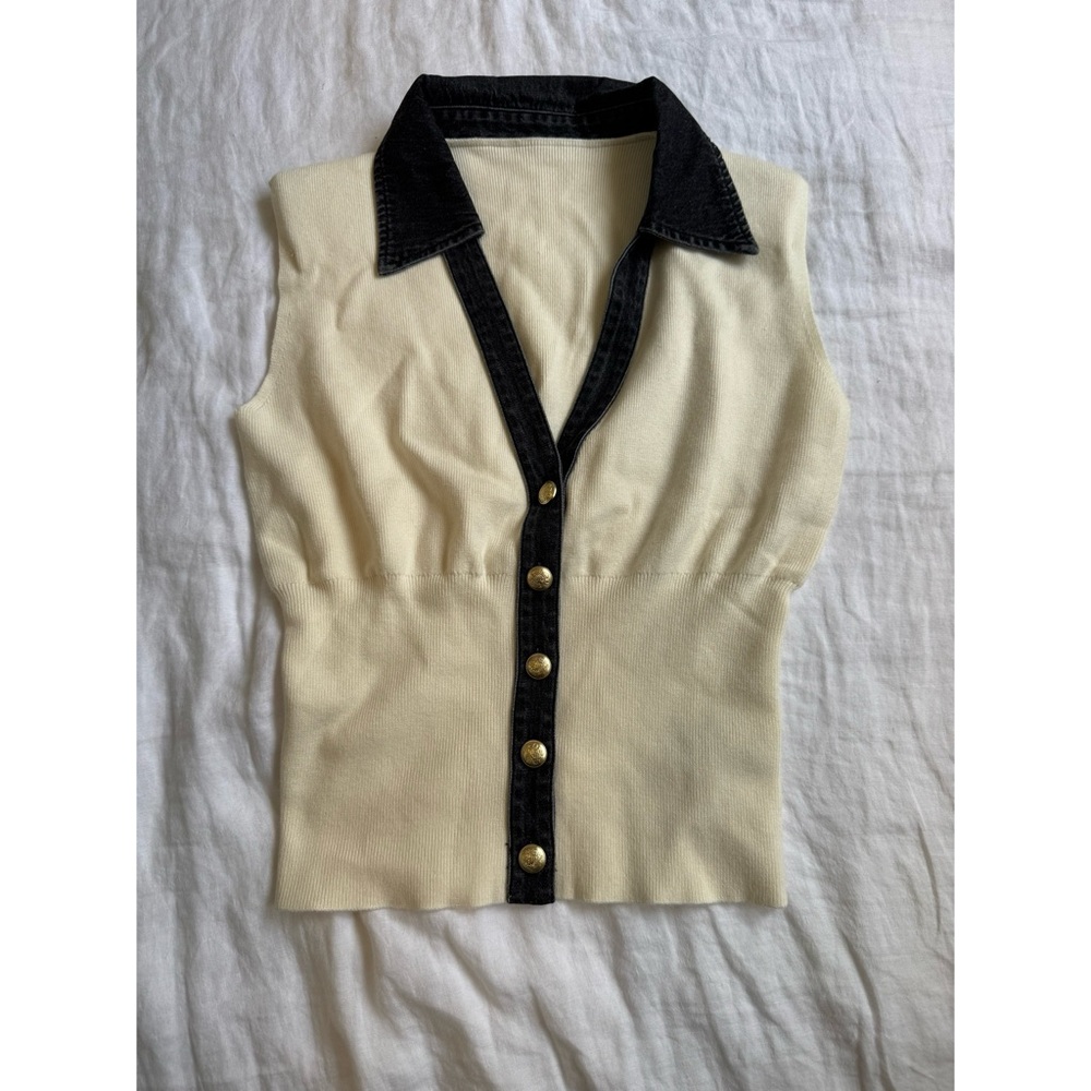 NWT Commense Denim Trim Knit Vest - Picture 3 of 5